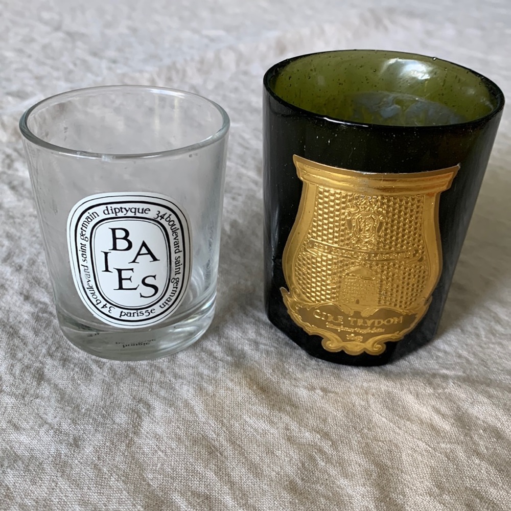 Cire Trudon and Diptyque candle glassware